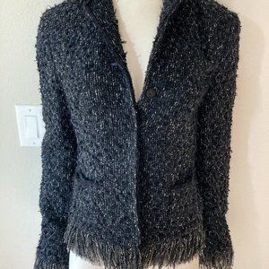 TAHARI Black Tweed Jacket w/Fringe Size M
